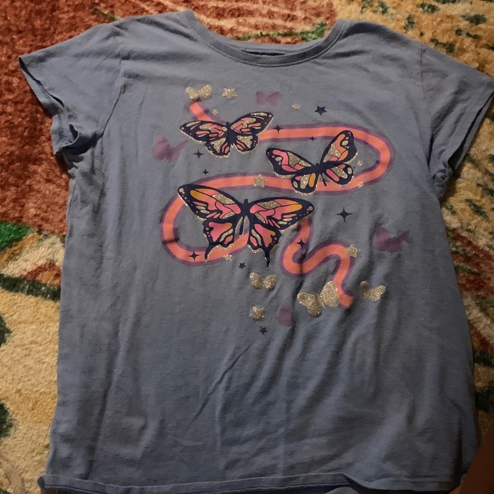 Place Kids T-Shirt with Butterfly Design - Blue and Pink
